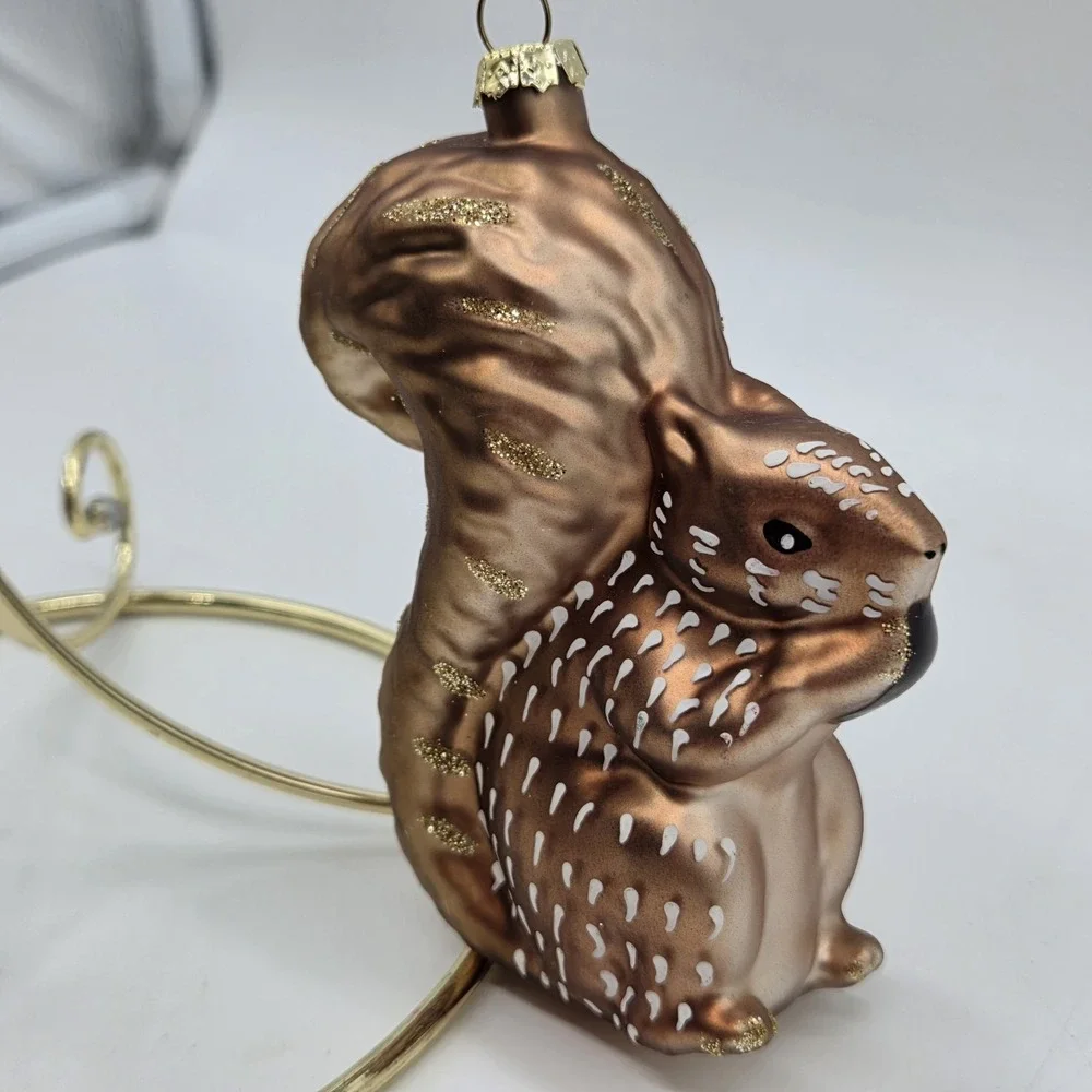 Big Bushy Tail Squirrel Blown Glass Christmas Ornament 4.25